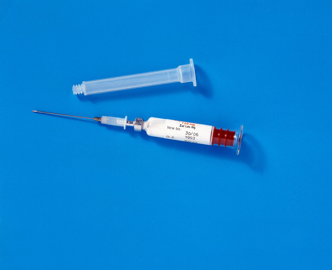 Three-month injection for prevention on blue background