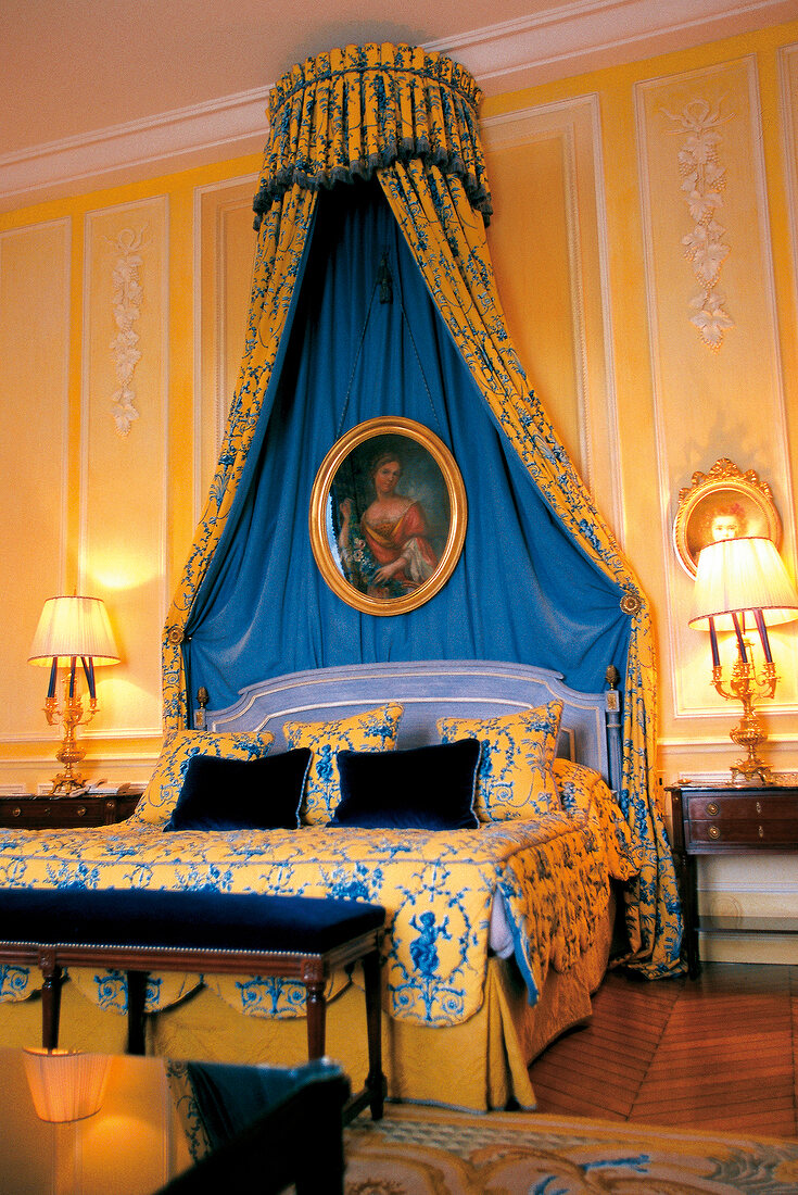 Pompous Bedroom at Chateau Les Crayeres Hotel in Reims, France