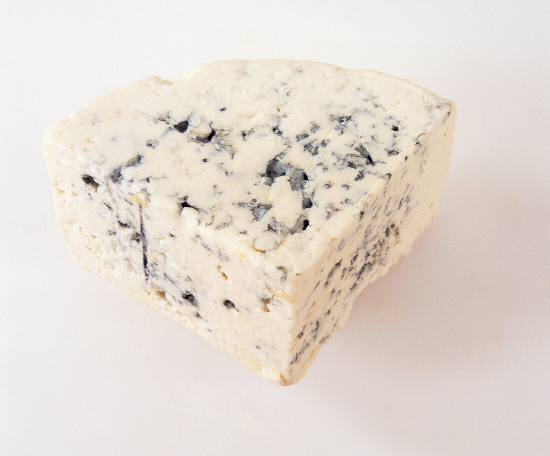 Blue cheese on white background