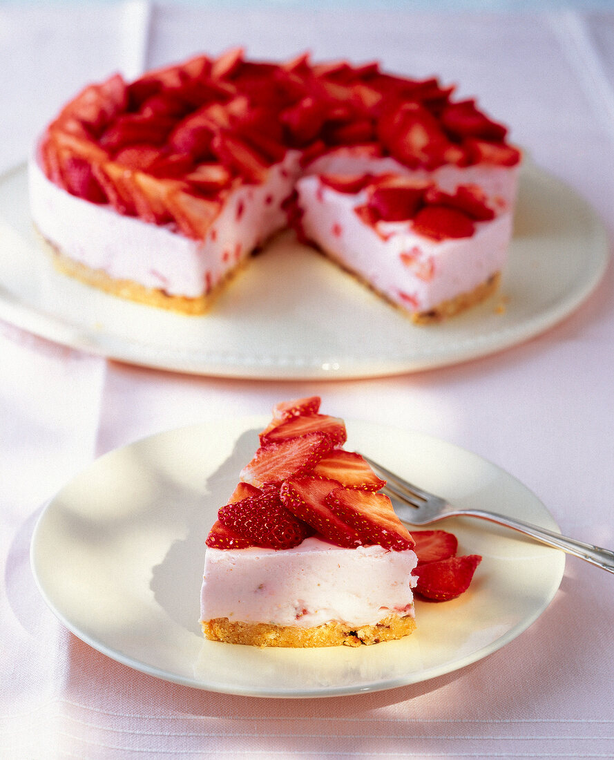 Strawberry cake served on white plate, Philadelphia