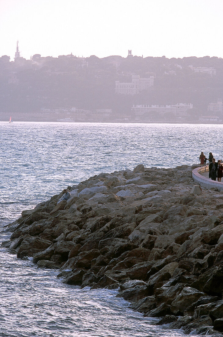 View of stone seashore of Menton