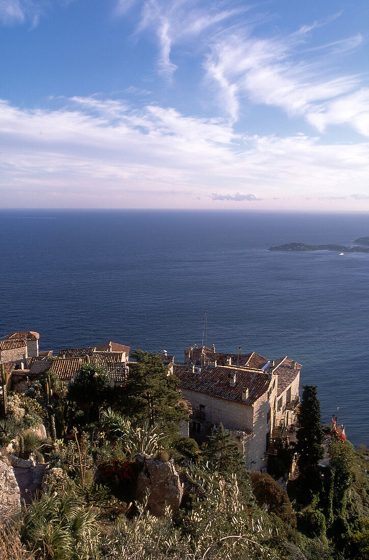 Elevated view of the sea at Chateau Eza, Eze, France