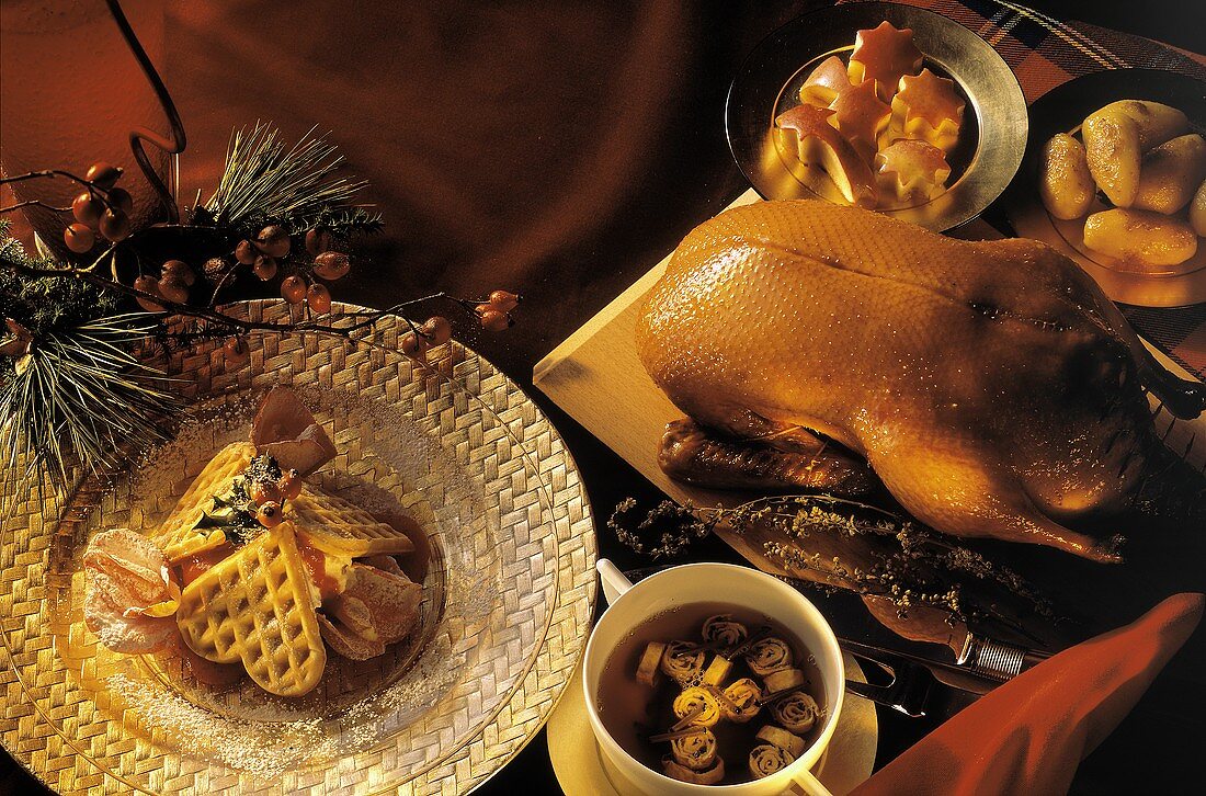 Roast Duck; Heart Waffles and Soup; Christmas Dinner