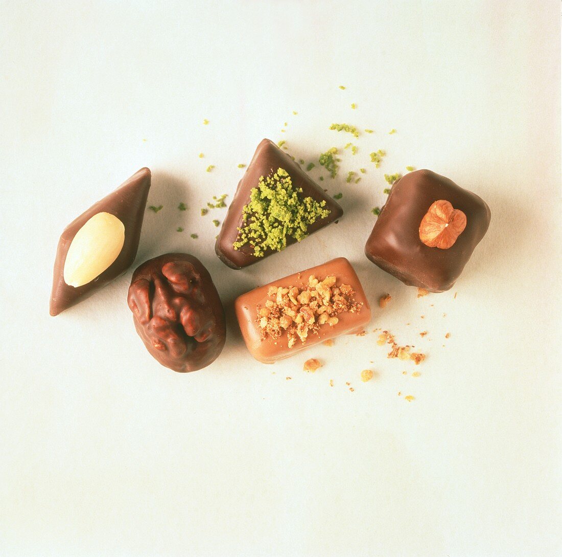 Pralines decorated with Nuts
