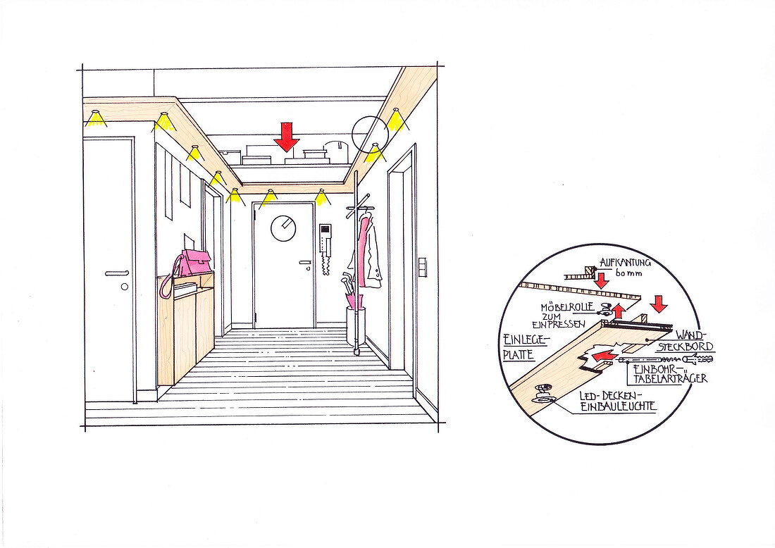 Illustration of corridor with recessed lights