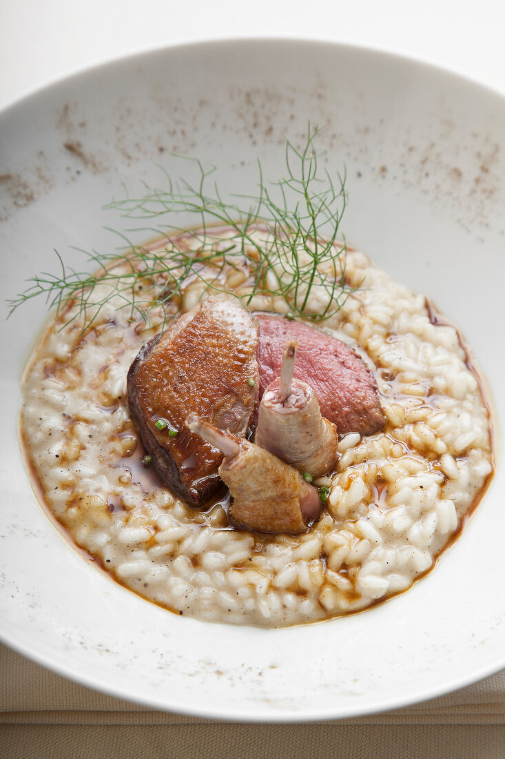 Duck on a bed of risotto