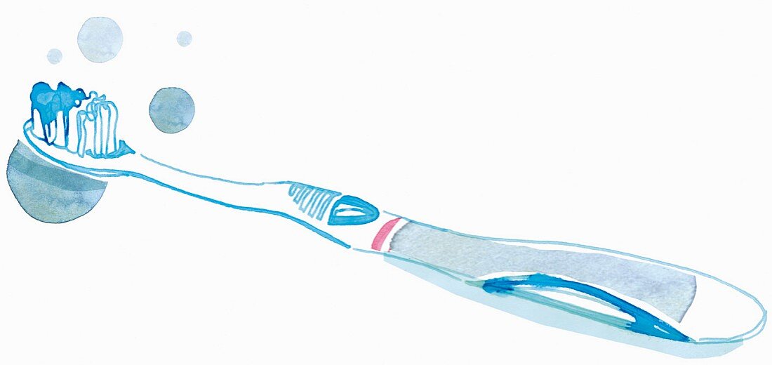 Illustration einer Zahnbürste in Blautönen