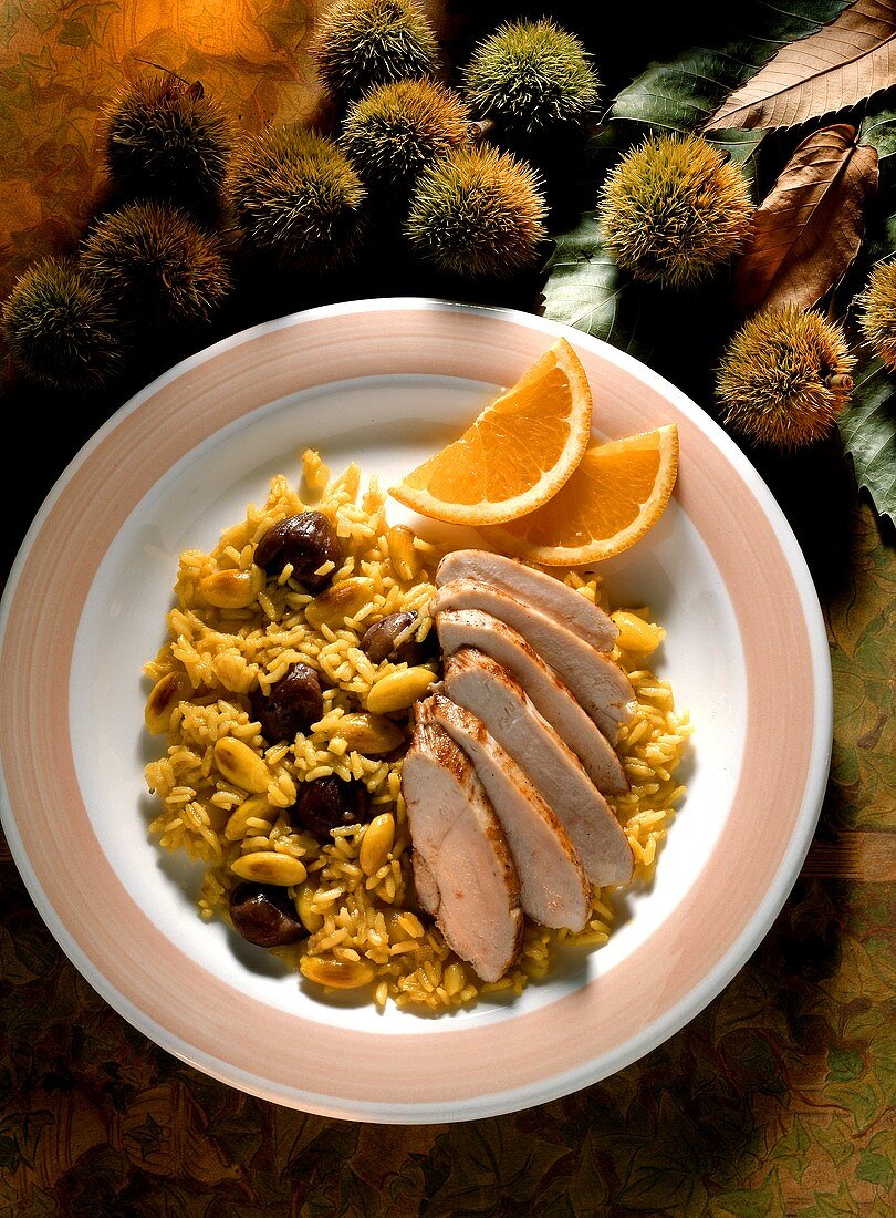 Chicken Breast with Saffron-Sweet Chestnut Rice