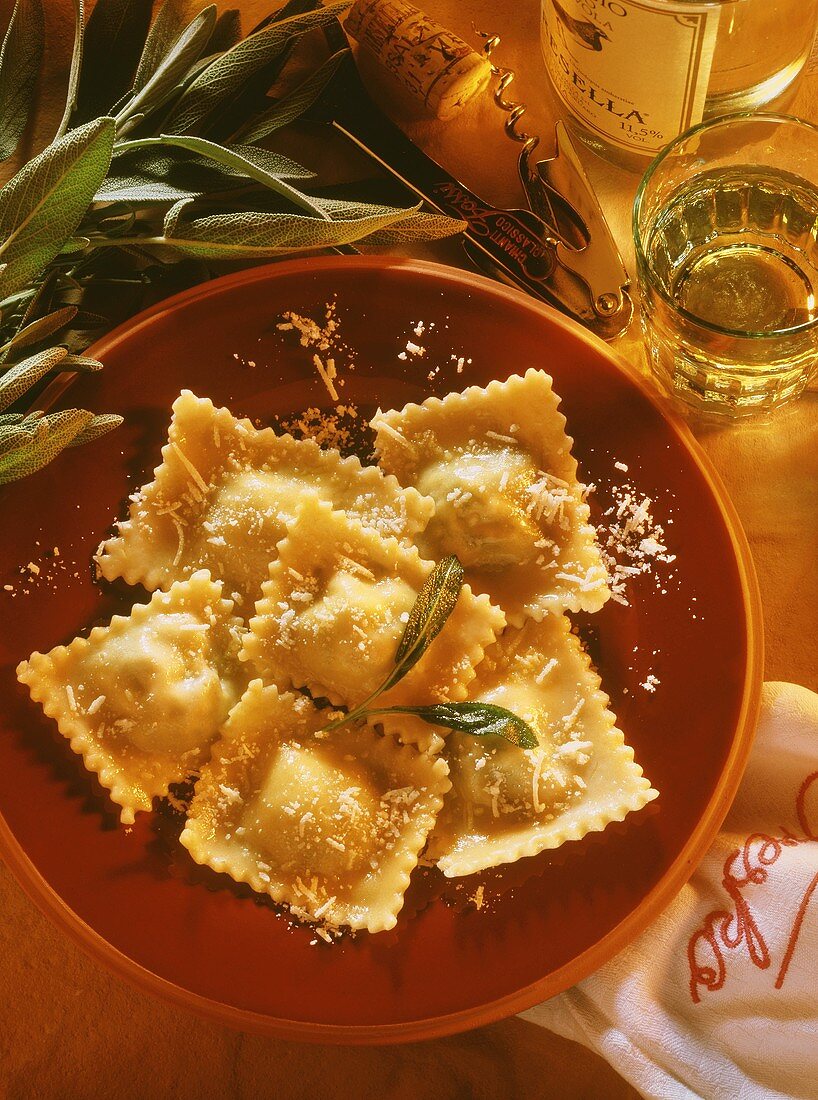 Ravioli with spinach filling, Parmesan & sage (Italy)