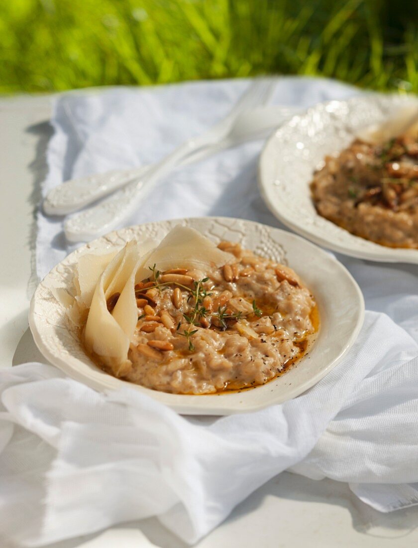 Porcini mushroom risotto with pine nuts and Parmesan