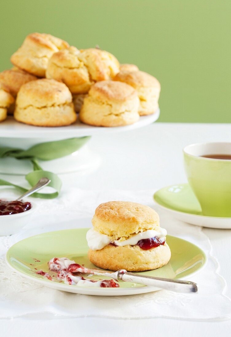 Lavender scones with cream and jam for tea