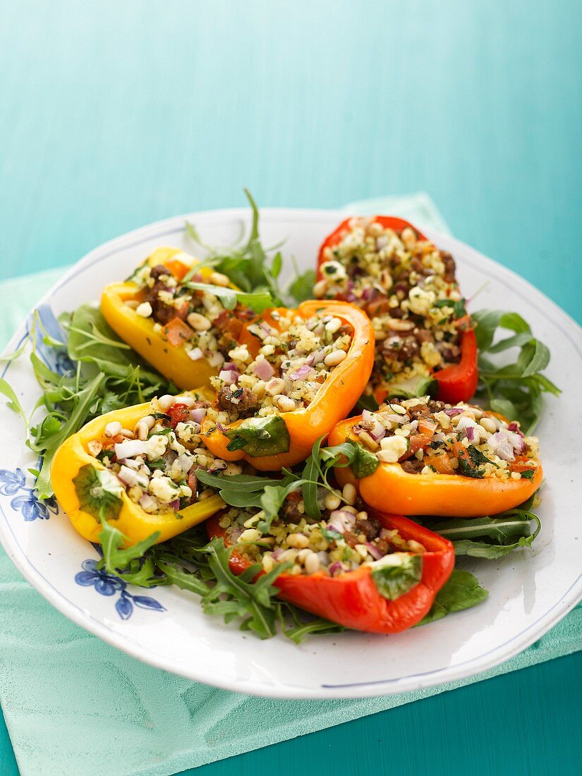 Stuffed peppers filled with minced meat and bulgur