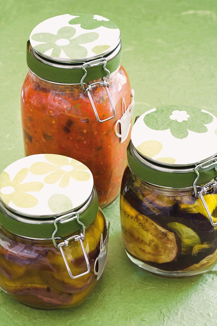 Pickled aubergines and tomato sauce