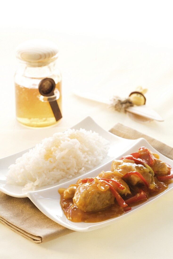 Meatballs with honey sauce and rice