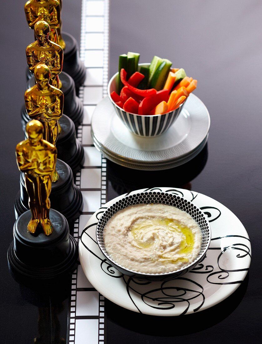 Vegetable batons with bean and anchovy dip