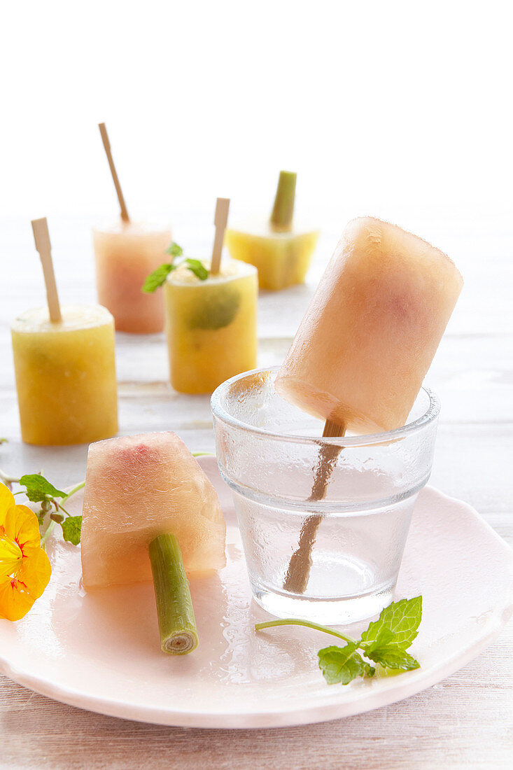 Ice lollies made with tea and fruit juice