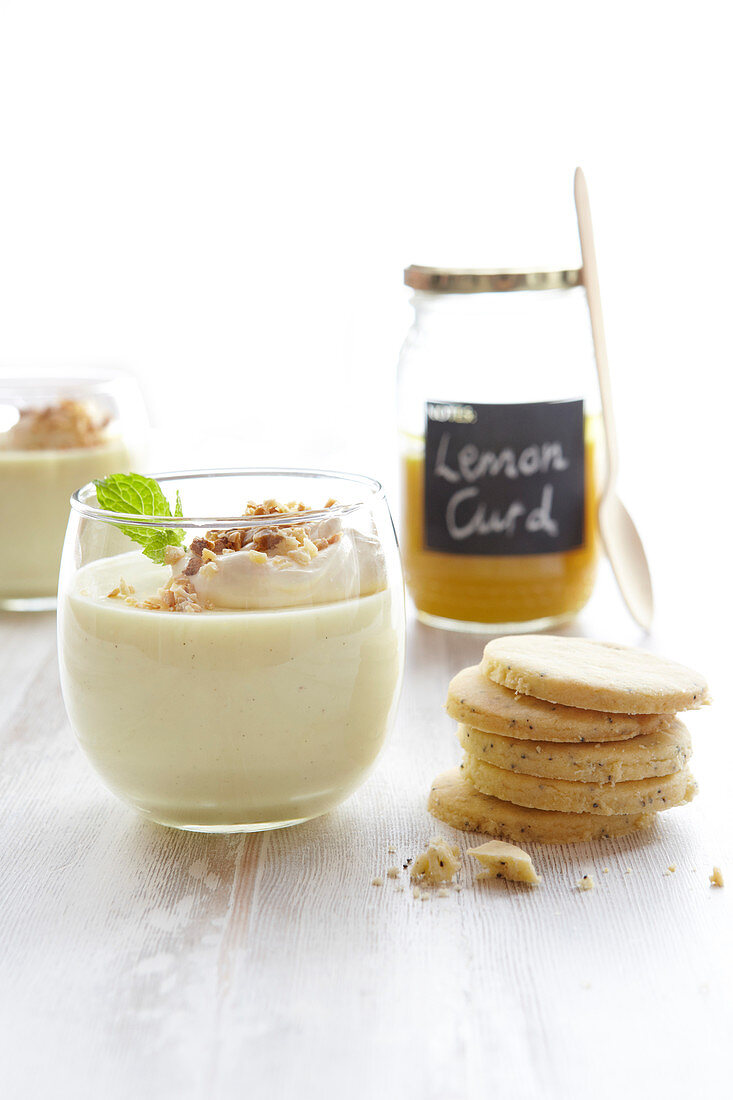 Lemon curd panna cotta with shortbread