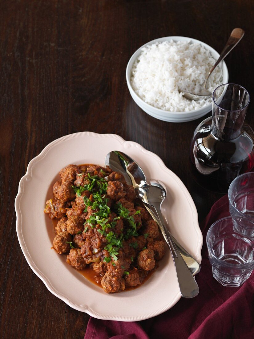 Albondigas (Spanish meatballs) with a side of rice