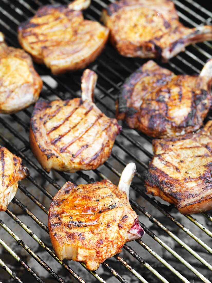 Spicy pork chops on a barbecue