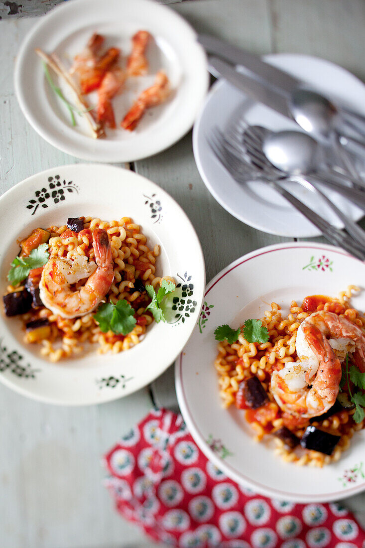 Fusilli with king prawns