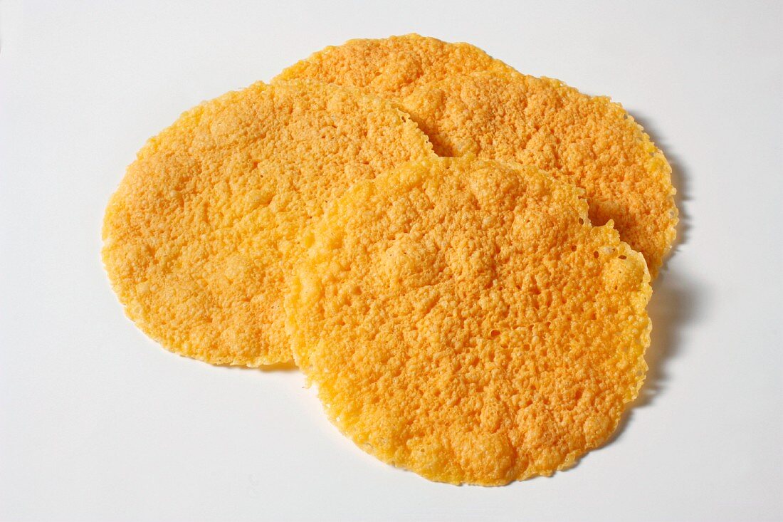 Gluten Free Cheese Crisps on a White Background