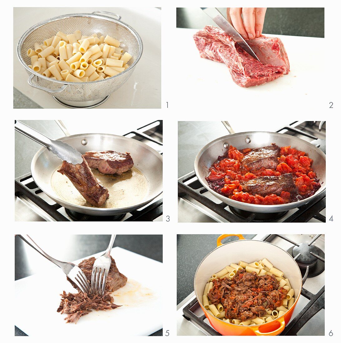 Steps for Preparing at Shredded Beef and Pasta Dish