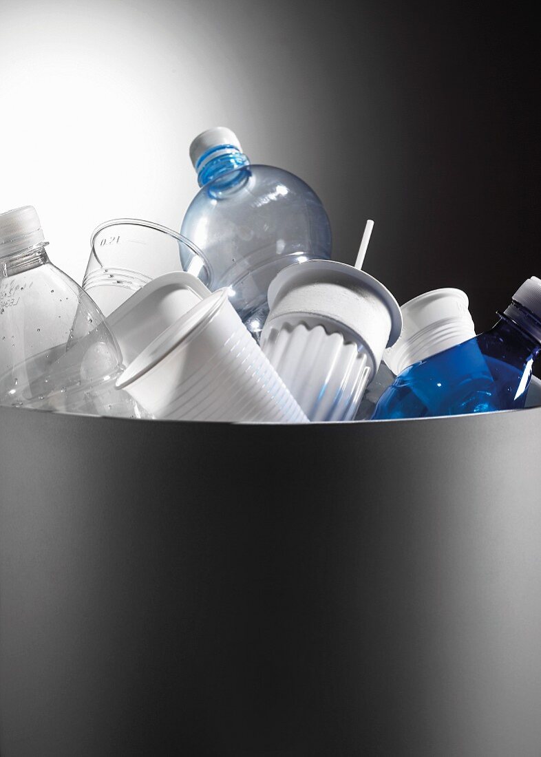 Plastic recycling in bin