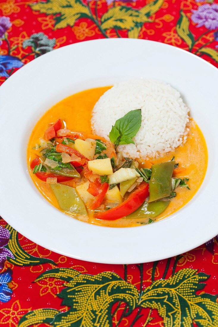 Plate of red curry and rice