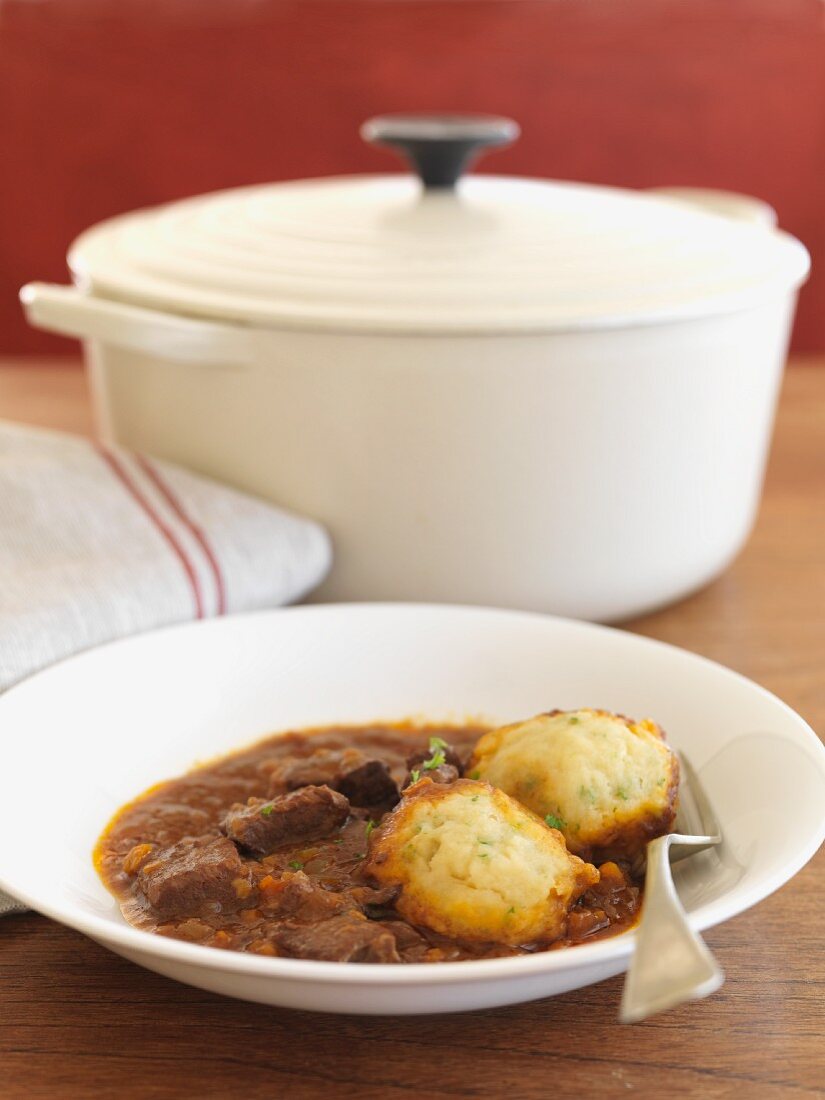 Beef ragout with dumplings