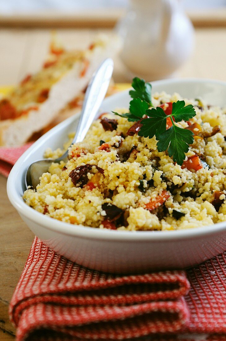 Couscous with dried tomatoes, peppers and courgette