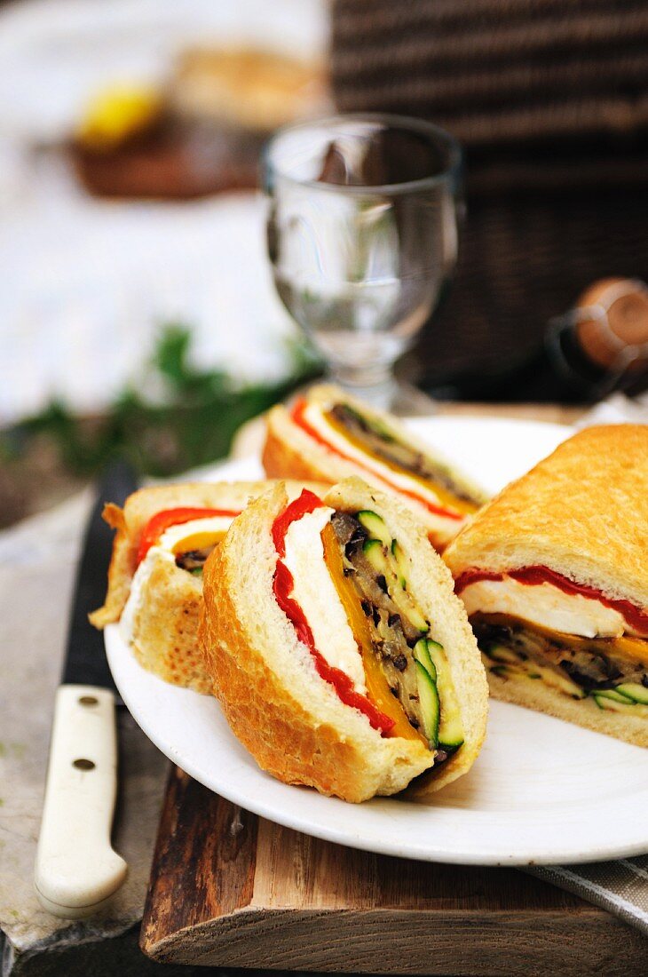 Vegetable and mozzarella ciabatta sandwich for a picnic