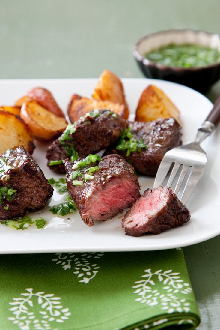 Grilled Sirloin Steak Tips with Roasted Potatoes