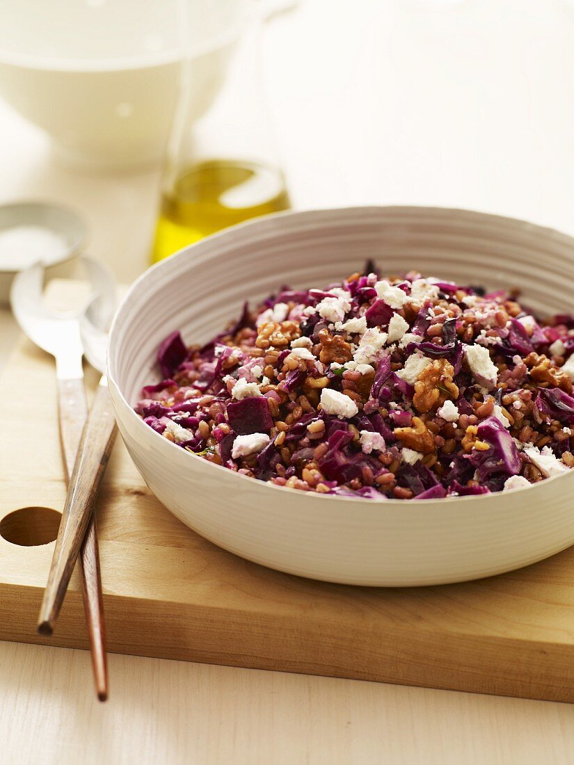 Barley Salad with Red Cabbage and Feta Cheese