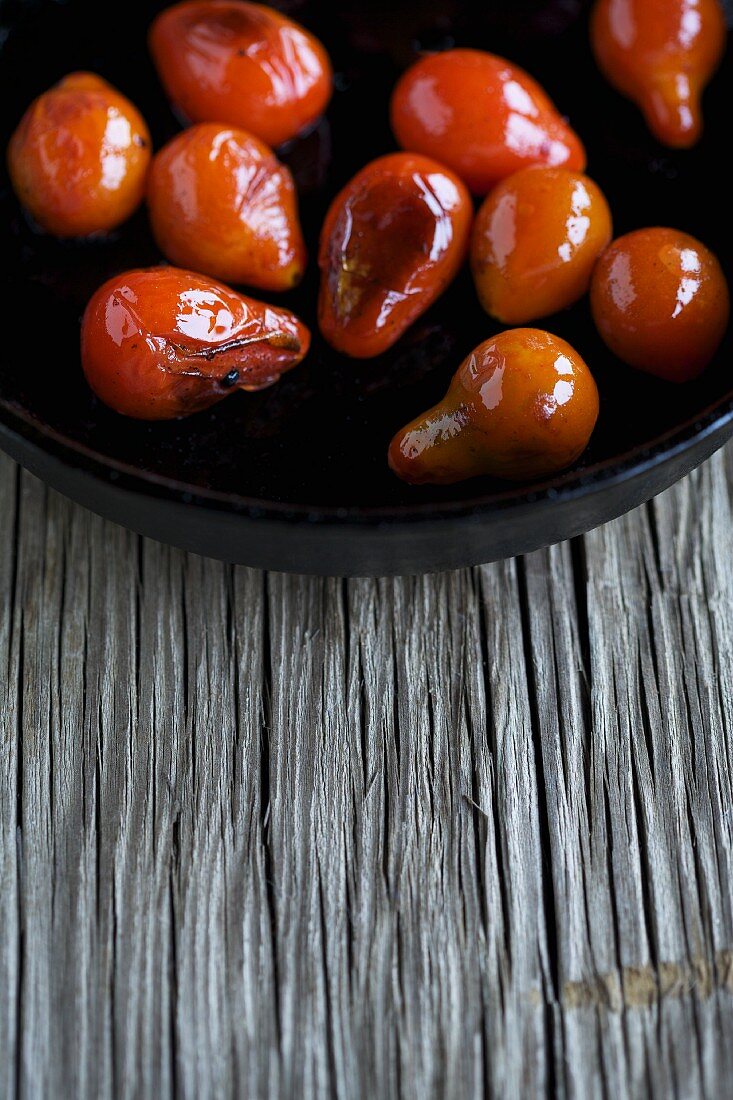 Roasted Pear Tomatoes in a Cast Iron Pan
