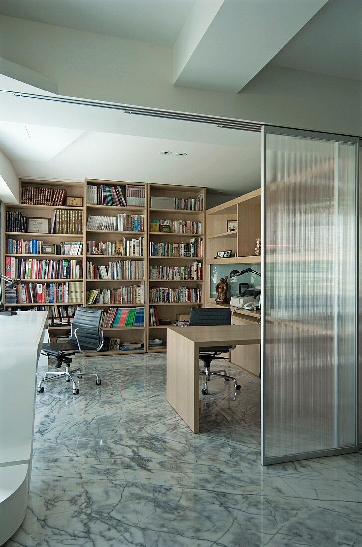 Modern home office with marble floor