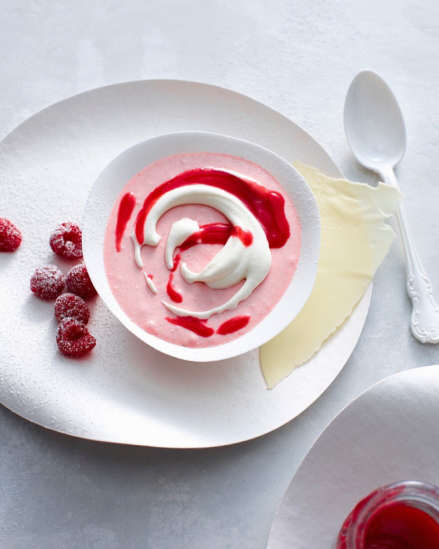 Bowl of raspberry white chocolate mousse