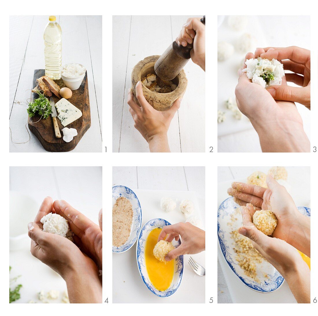 Breaded cheese dumplings filled with herbs being made