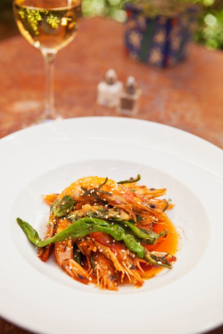 Organic Oatmeal Butter Prawns with Peppers and Sesame Seeds