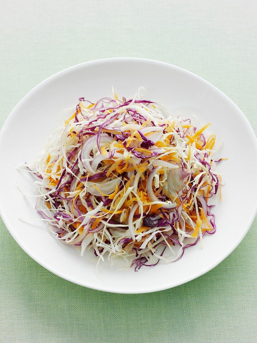 Plate of shredded cabbage and carrot