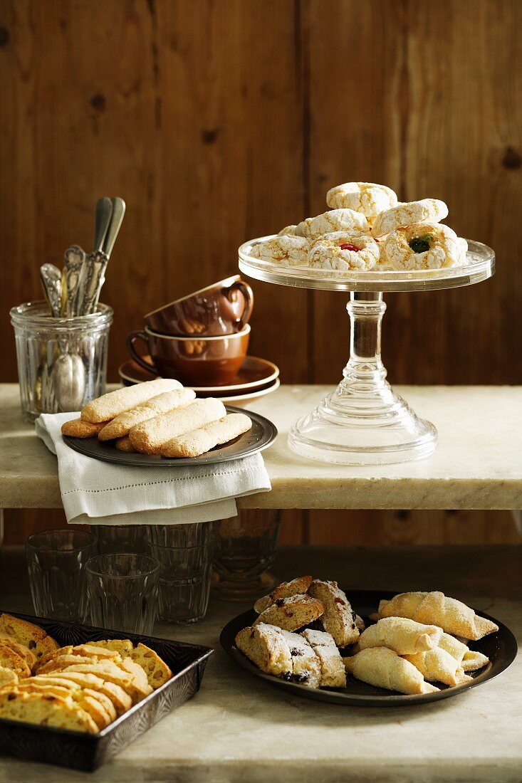 Dishes of pastries and cookies