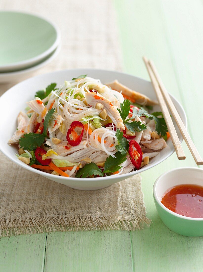 Plate of chicken with noodles