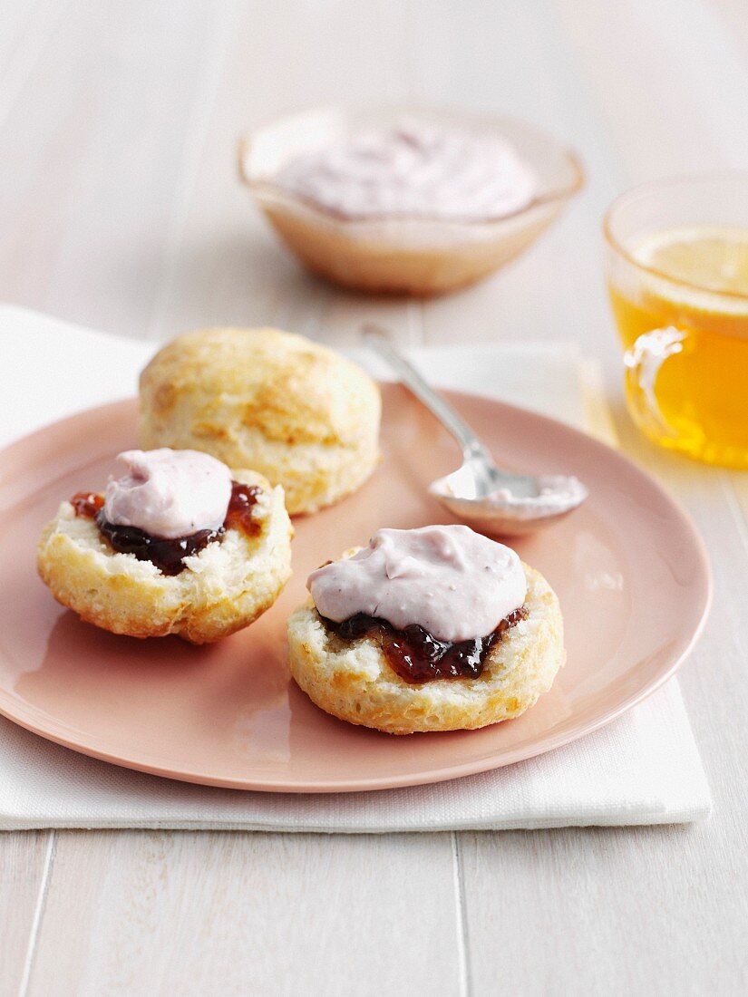 Biscuits with jam and cream cheese