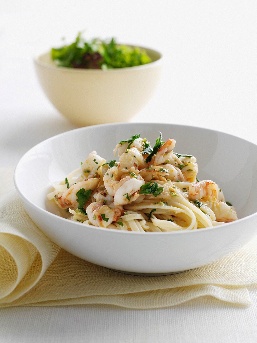 Plate of prawns in pasta