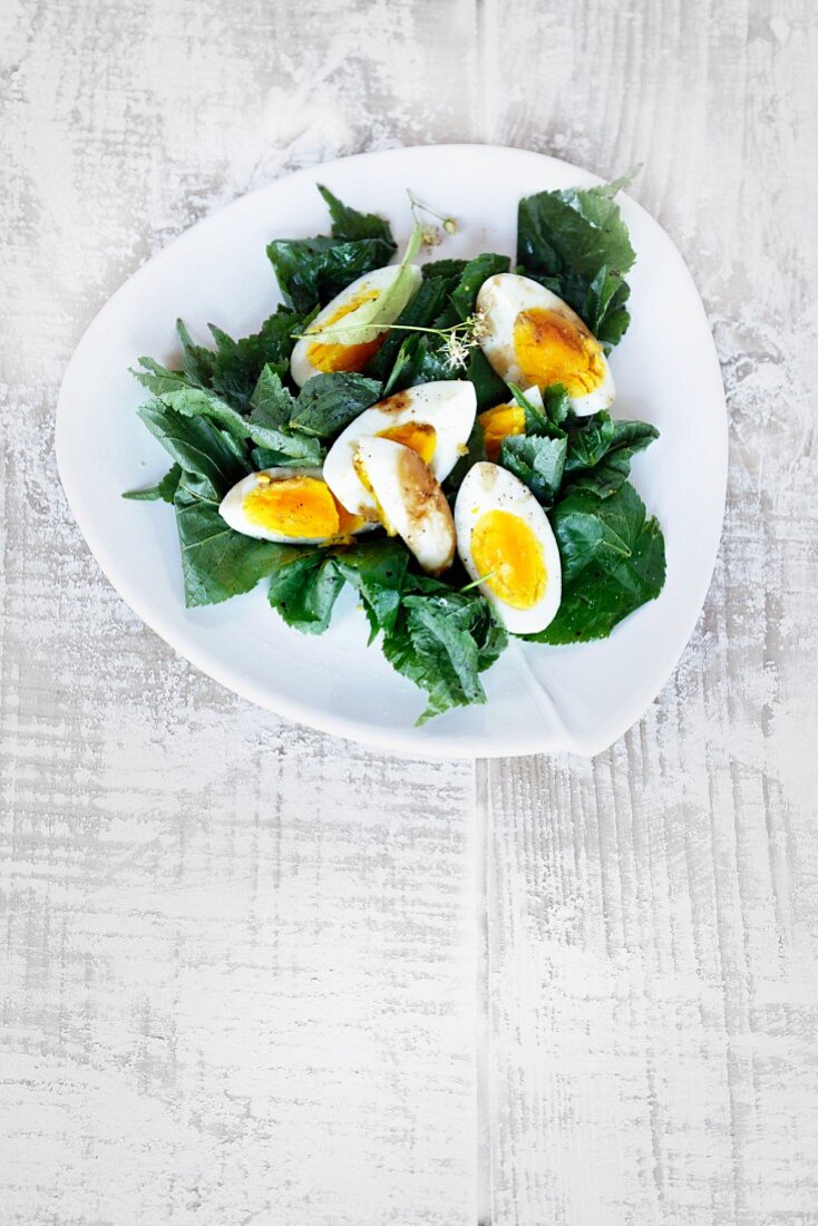 Birch leaf salad with limes and hard-boiled eggs