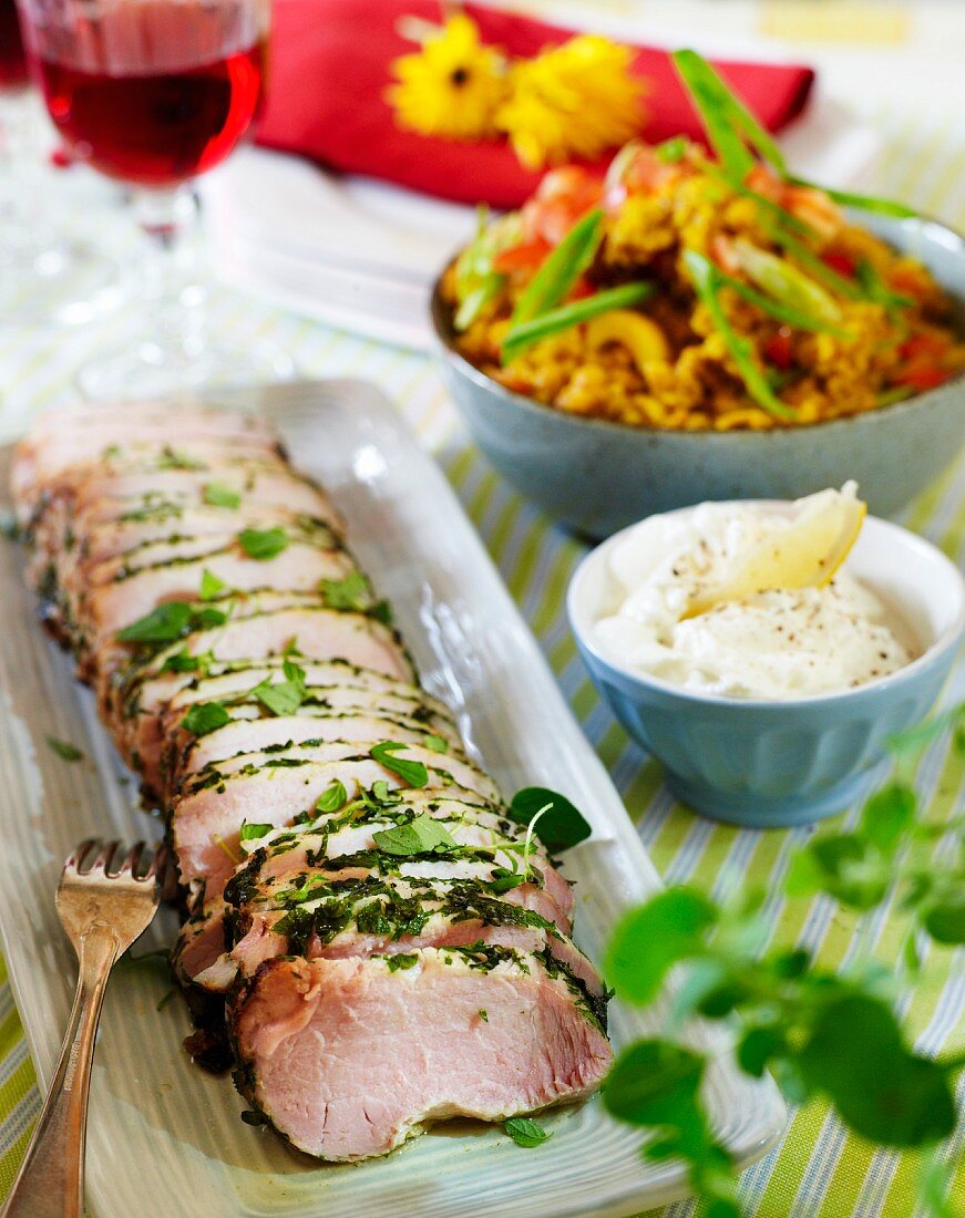 Roast pork fillet with herbs