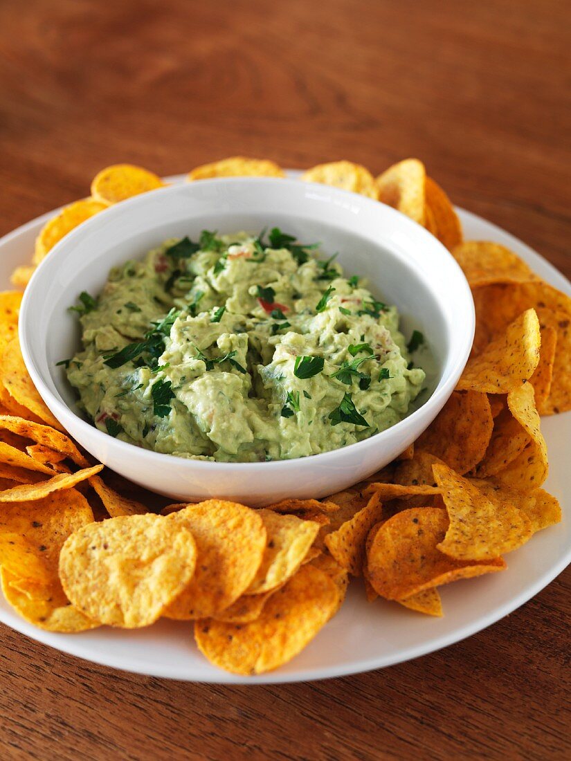 Bowl of Guacamole with Chips 