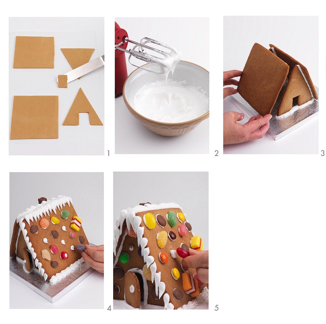 A gingerbread house being made
