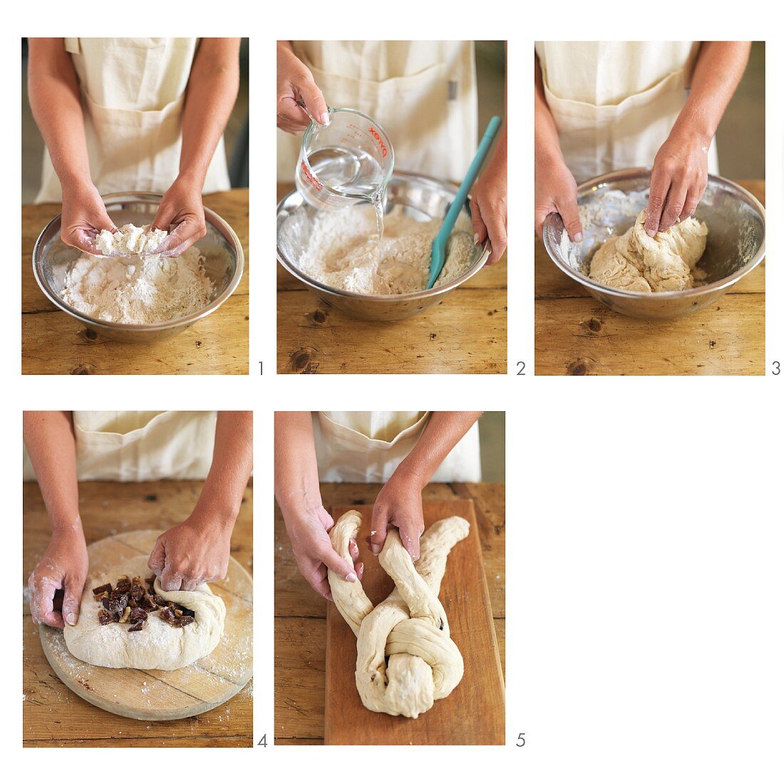 A plaited date and cinnamon loaf being made