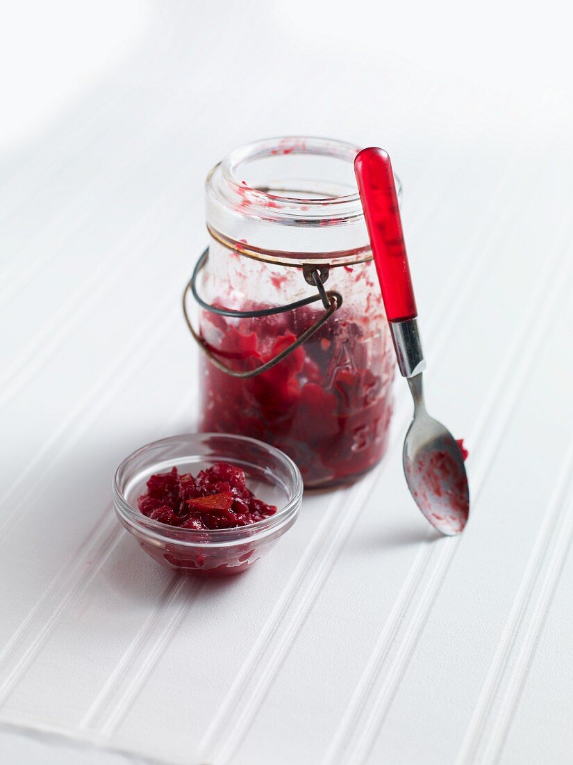 Cranberry jam in a jar