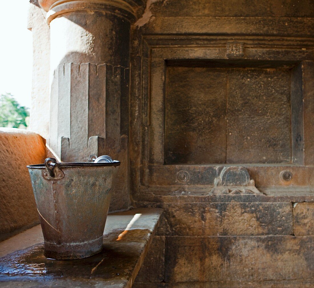 Water Pail on Shelf at Sas-Bahu Temple at Eklingji